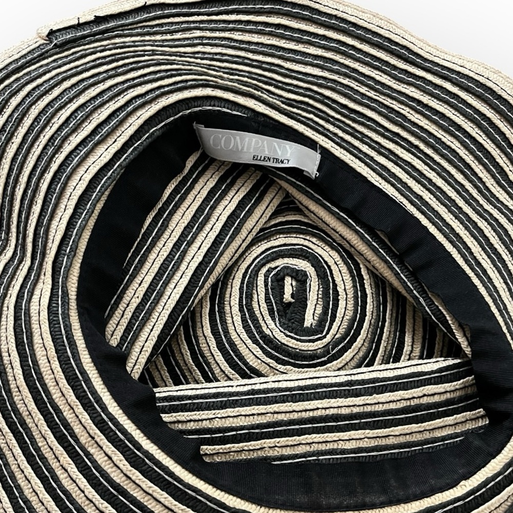 Ellen Tracy Floppy Brim Sun Hat Tan & Gray Stripe Wide Brim - Picture 3 of 7